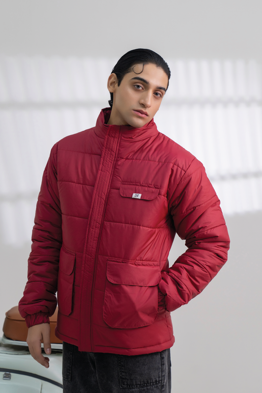 BURGUBDY FULL SLEEVES PUFFER JACKET