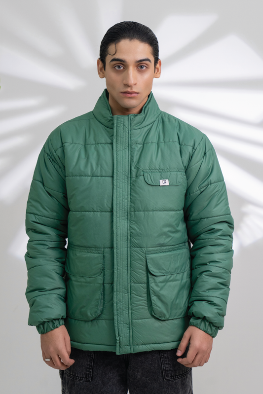 GREEN FULL SLEEVES PUFFER JACKET