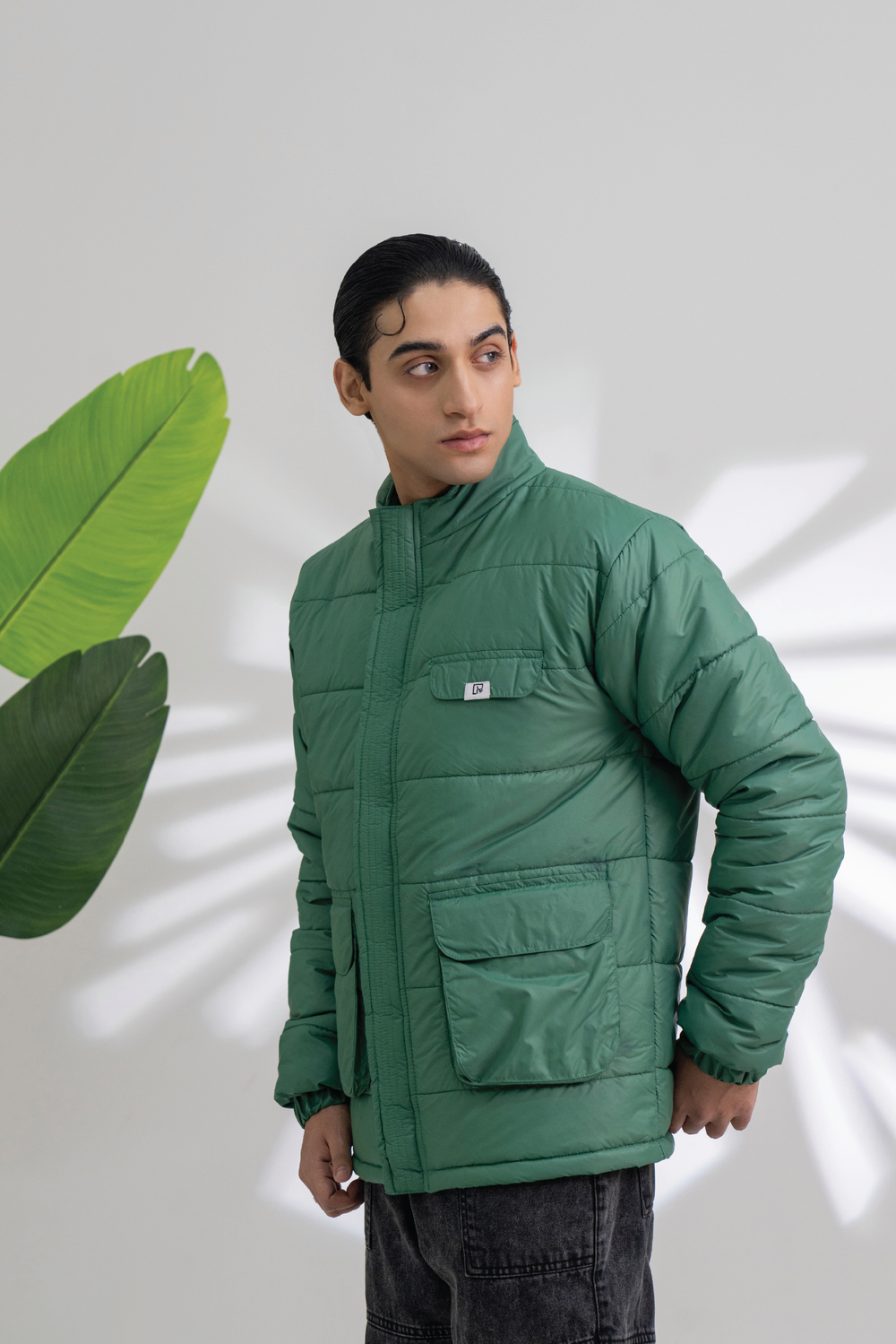 GREEN FULL SLEEVES PUFFER JACKET