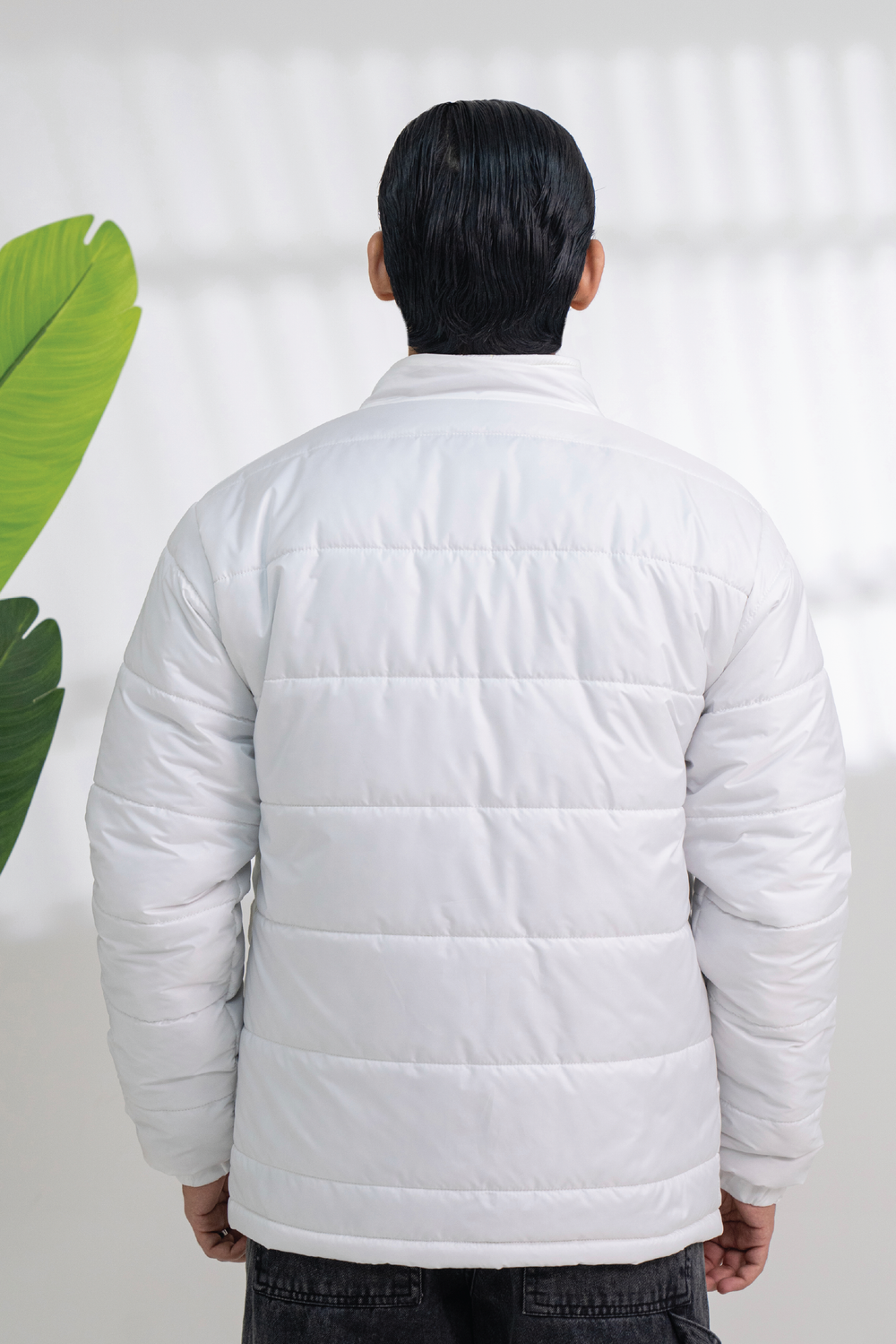 ASH WHITE FULL SLEEVES PUFFER JACKET